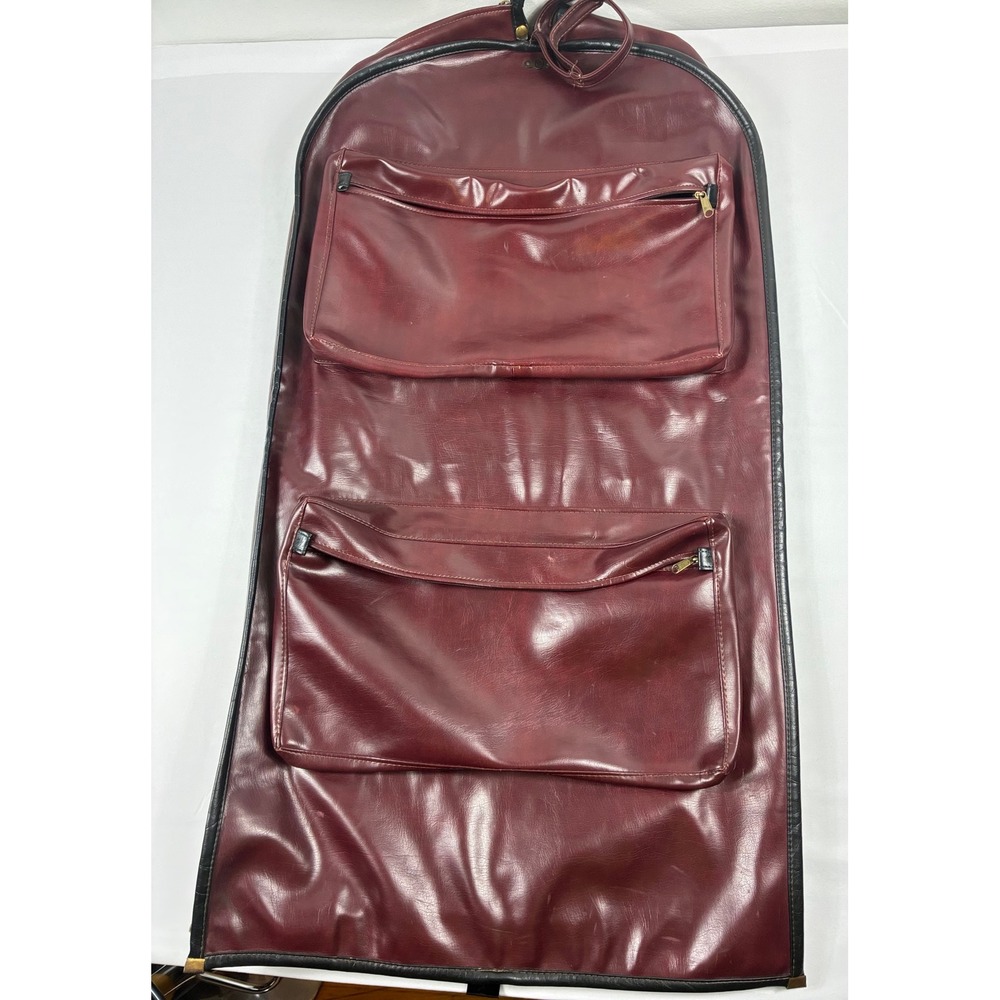 Unbranded Garment Bag Travel Luggage Burgundy Faux Leather Vinyl Vintage Fair